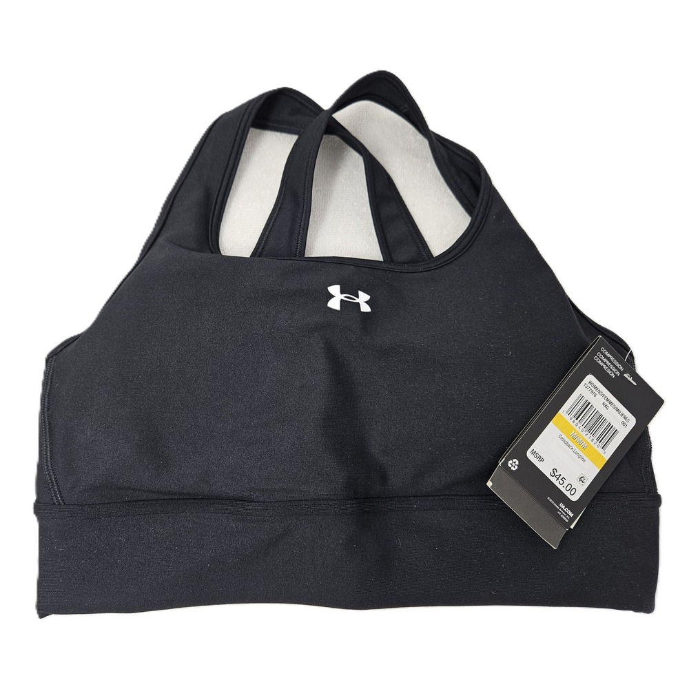 Under Armour Crossback Longline Black Sports Bra, Size Medium, Padded, NWT